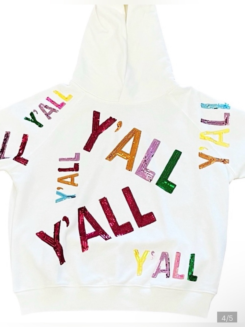 NWT Blue Velvet Y’ALL Sequin Embroidered Off White Hoodie.